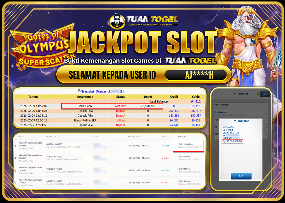 TUANTOGEL JACKPOT SLOT GATES OF OLYMPUS SUPER SCATTER Rp 22.500.000